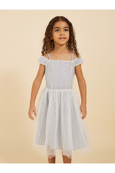 Styli Embellished Sequins Mesh Gathered Detail Dress