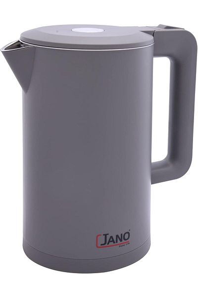 JANO غلاية كهربائية لاسلكية، هيكل من الفولاذ المقاوم للصدأ، 1800 واط، لون رمادي
