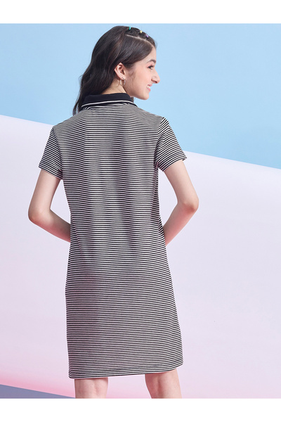 Stylo Bug By Styli Striped Collared Half-Button Placket A-Line Dress