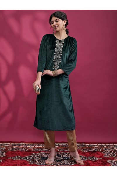 Vishudh By Styli Round Neck Yoke Design Thread Work Kurta