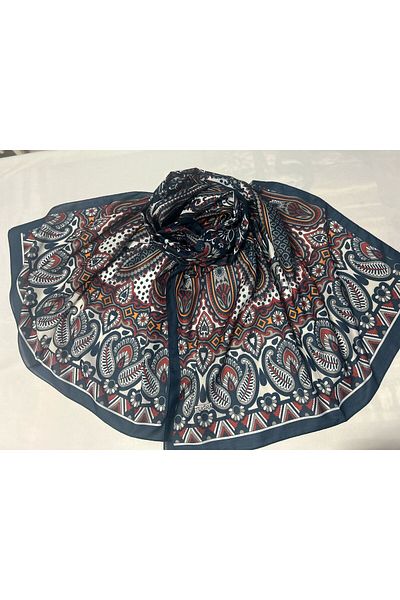 ALTUNTAŞ Women's Cotton Navy Blue Retro Etnic Shawl