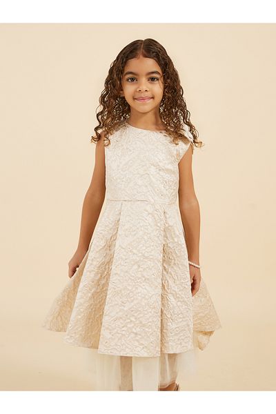 Styli Jacquard Mesh Hem Pleated Bow Detail Dress