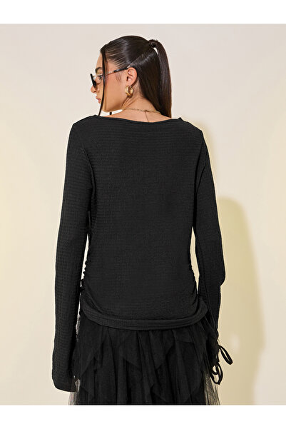 Take Two By Styli Texture Round Neck Tie Detail Knit Top