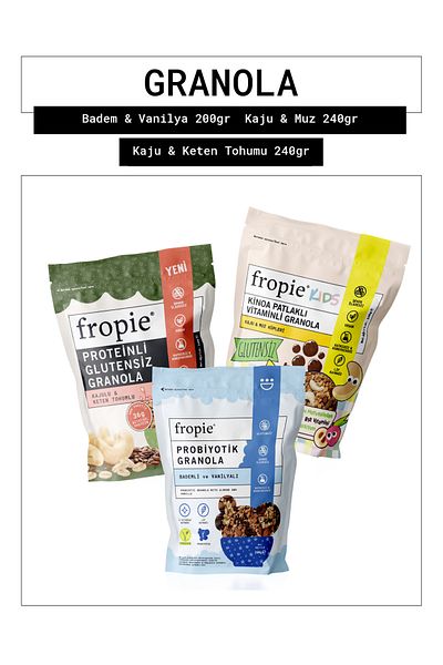 FROPİE Almond & Vanilla - Kids Cashew & Banana Cubes - Gluten-Free Cashew Flax Seed Granola with Protein Set of 3