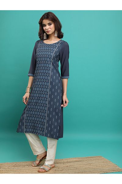 Vishudh By Styli Blue Ethnic Motifs Printed Straight Kurta