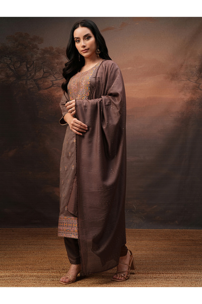 Vishudh By Styli Women Brown Printed Viscose Kurta Set