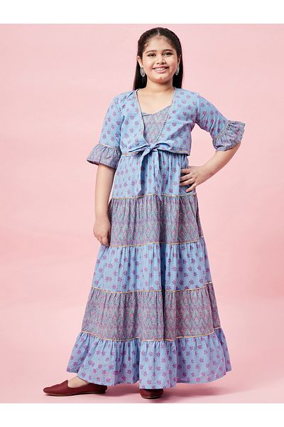 Stylo Bug By Styli All Over Printed Tiered Dress with Tie-Up Detail