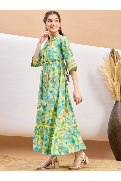 Stylo Bug By Styli Floral Print Tie-Up Neck A-Line Maxi Dress