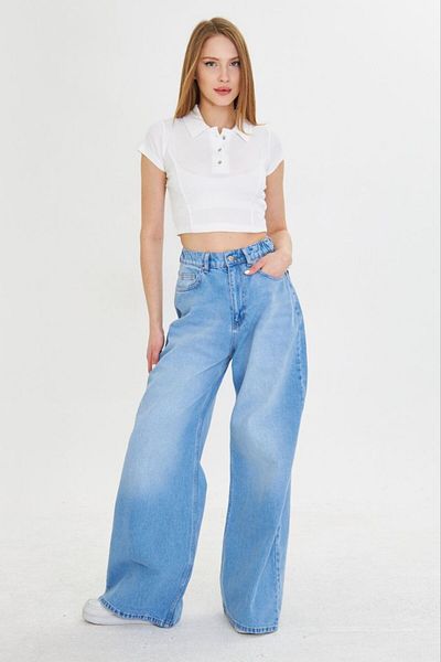 DENİKK TREND SPECIAL DESIGN WİDE LEG ΕΛΑΣΤΙΚΗ ΜΕ ΕΛΑΣΤΙΚΗ ΜΕ ΠΑΛΑΖΖΟ ΤΖΙΝ ΠΑΝΤΕΛΟΝΙ