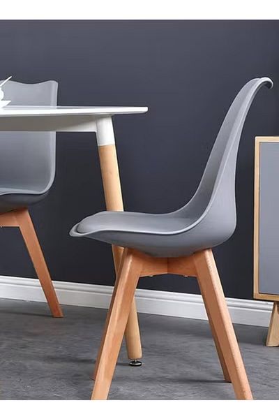 Taimi Pack Of 4 Mid Century Modern Side Chair , PU Leather Soft Padded Seats and Solid Wood Legs Gray