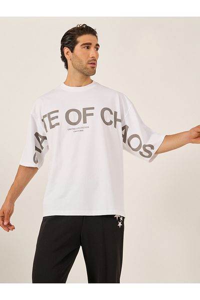 Styli Typography Print Mock Neck Jersey Boxy T-Shirt