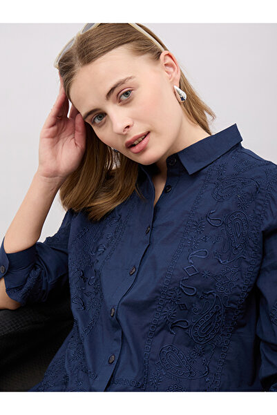 Styli Embroidered Regular Fit Spread Collar Shirt