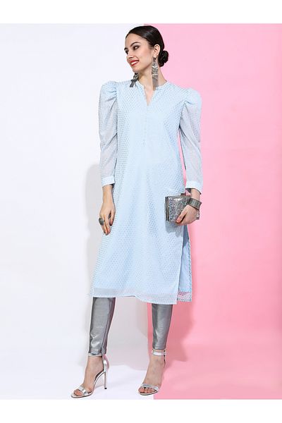 Vishudh By Styli Women Blue Floral Printed Gotta Patti Kurta