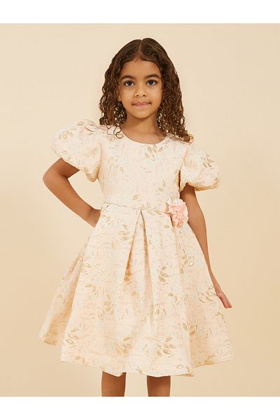 Styli Jacquard Round Neck Puff Sleeve Dress