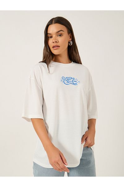 Styli Short Sleeve Oversized Round Neck Embroidered T-shirt