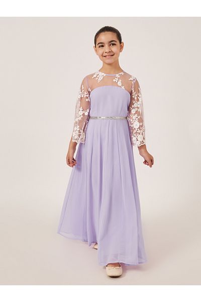 Styli Lace Overlay Illusion Neckline Maxi Dress