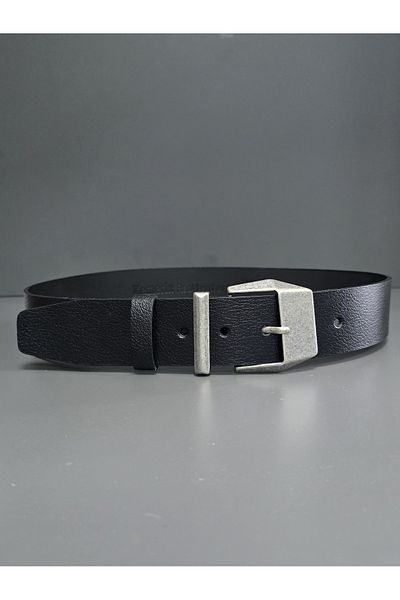 Kemerix 100% Genuine Leather Black 4.2 cm Jeans Belt with Tin Plated Buckle