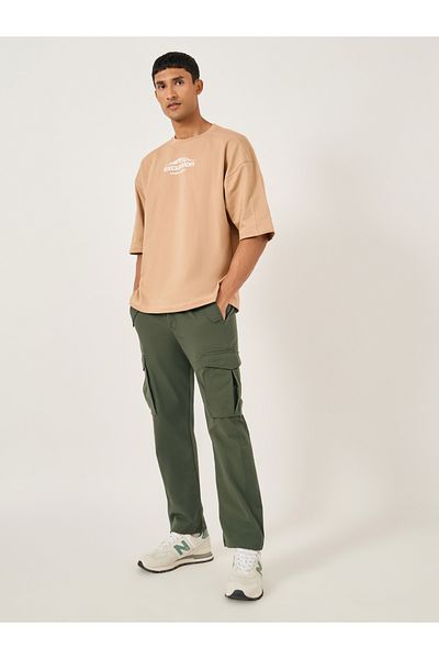 Fort Collins By Styli Men Solid Straight Leg Cargo Pants