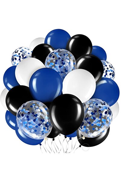 BALON DİYARI 60 Piece Confetti and Metallic Balloon Set in Black, Blue, White...
