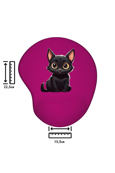IVART Cute Black Cat Printed Oval Purple Mouse Pad with Wrist Support