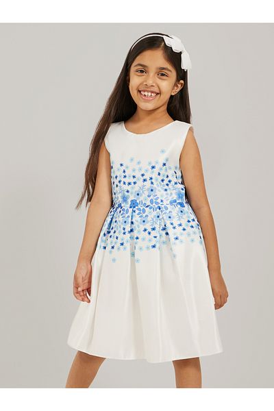Styli Floral Printed Bow Detail Pleated Dress
