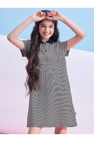 Stylo Bug By Styli Striped Collared Half-Button Placket A-Line Dress