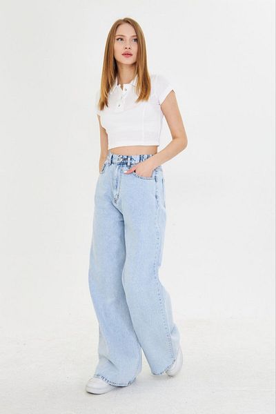DENİKK TREND SPECIAL DESIGN WİDE LEG ΕΛΑΣΤΙΚΗ ΜΕ ΕΛΑΣΤΙΚΗ ΜΕ ΠΑΛΑΖΖΟ ΤΖΙΝ ΠΑΝΤΕΛΟΝΙ