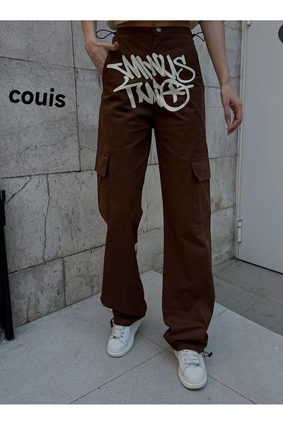 couis Jeans Front Printed Waist Leg Unit Loose Fit Wide Leg