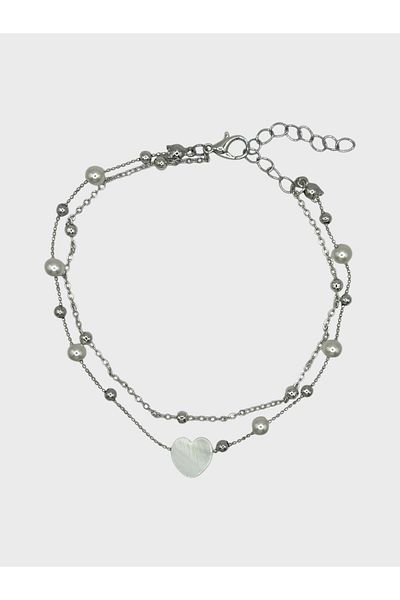 Arnes Jewelry Steel Zircon Stone Heart Pearl Anklet