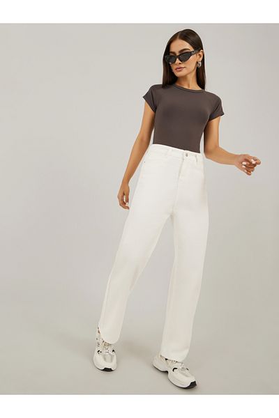 Styli Mid Rise Light Wash Straight Leg Jeans