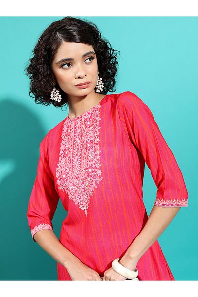 Vishudh By Styli Red Geometric Yoke Design Thread Work Kurta