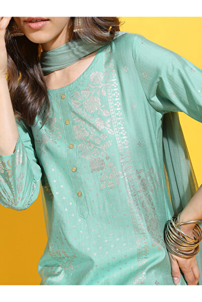 Vishudh By Styli Women Green Printed Viscose Kurta Set