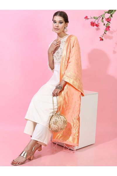 Vishudh By Styli Women Cream Embroidered Kurta Set with Dupatta
