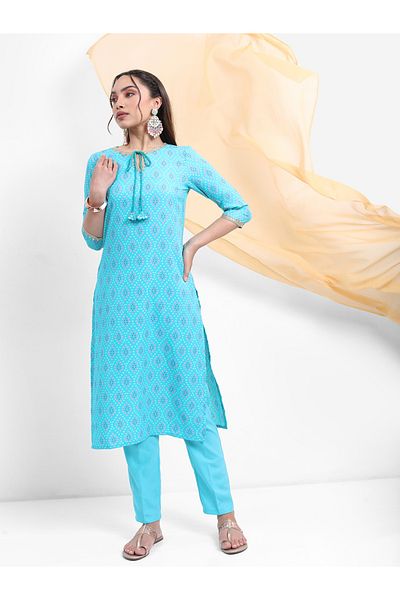 Vishudh By Styli Blue Printed Kurta Set with Dupatta