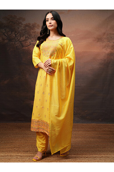 Vishudh By Styli Women Yellow Printed Kurta Set with Dupatta