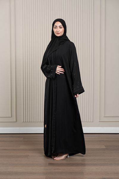 LAVİNİA عباية لافينيا النسائية، قصة مستقيمة، تطريز يدوي كامل، أكمام، أمامية وخلفية.