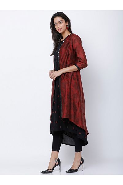 Vishudh By Styli Women Black & Maroon Printed A-Line Kurta