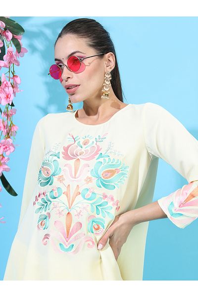 Vishudh By Styli Women Embroidered High-Low Kurta with Dhoti Pants