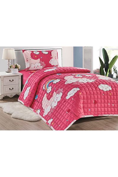 Moon Single Bedspread, 3-Piece Compressed Quilt Set with Children's Drawings, Quilt Size 160x210 cm