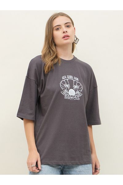 Styli Embroidered Dropped Shoulder Oversized T-Shirt
