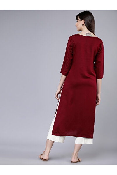 Vishudh By Styli Vishudh Women Maroon & White Printed Straight Kurta