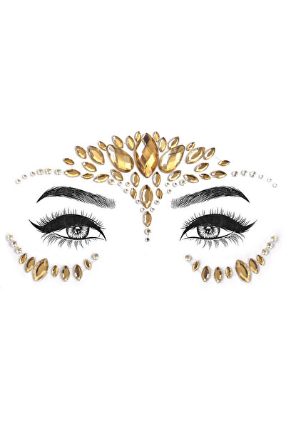 BearPear Gold Renk Işıltılı Kristal Yüz Taşı Face Gems Sticker