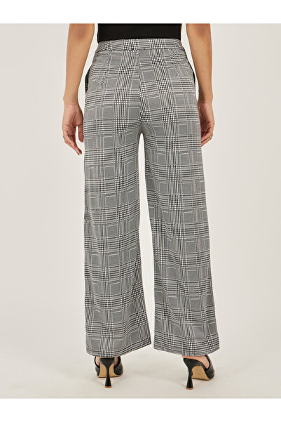 Luxewave By Styli Mid Rise Checked Wide Leg Pants with Flap Detail