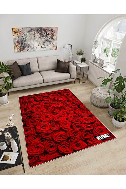 Dijidekor Shine M(12) Red Fringeless Non-Slip Based Digital Printed Decorativ...