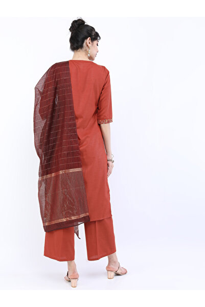 Vishudh By Styli Women Brown Embroidered Kurta Set with Dupatta