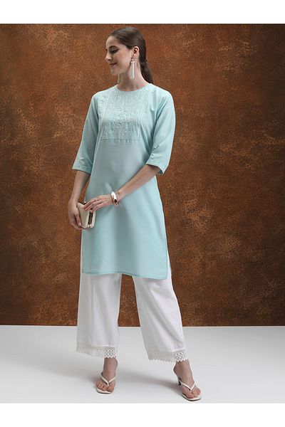 Vishudh By Styli Women Blue Embroidered Kurta Set