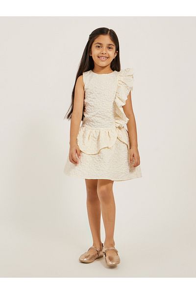 Styli Floral Jacquard Sleeveless Dress with Ruffled Trim