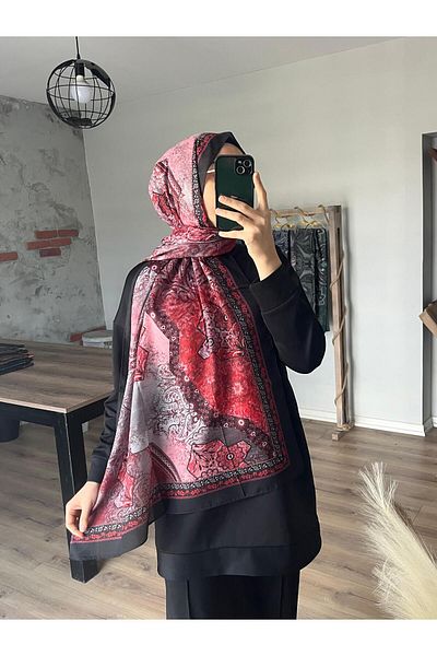 Merwiss Patterned Soft Gloria Black-Burgundy Shawl