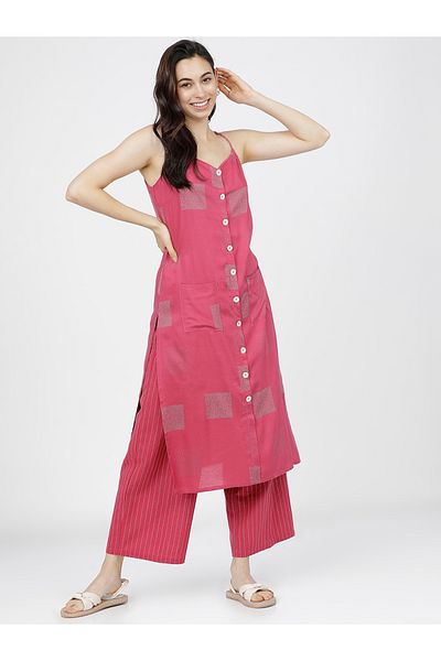 Vishudh By Styli Women Pink Printed Kurta with Palazzos