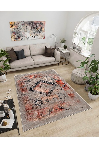 Dijidekor Shine M(173) Red Fringeless Non-Slip Based Digital Printed Decorati...